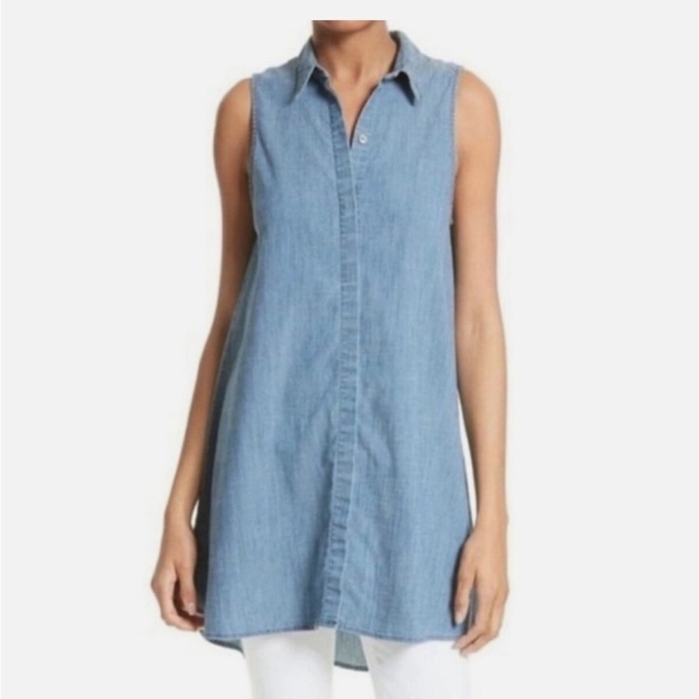 Alice + Olivia Anisa Chambray Flowy Sleeveless Button Down Tunic XS